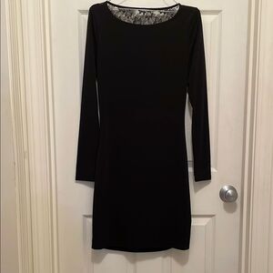 Jennifer Lopez Black Dress w/ Lace Back Long Sleeve Bodycon Women's Medium J-Lo